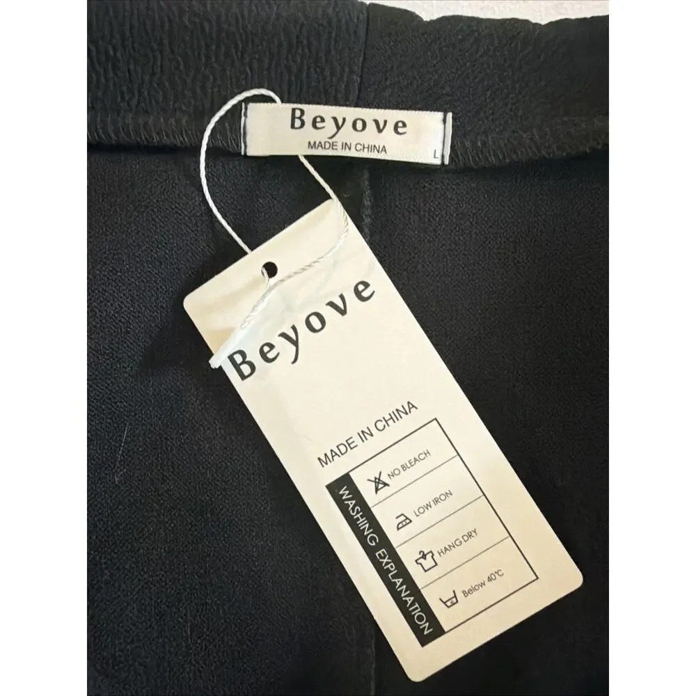 Beyove black blazer large jacket 3/4 gathered sleeve suit stretchy bohemian NWT - Picture 8 of 11